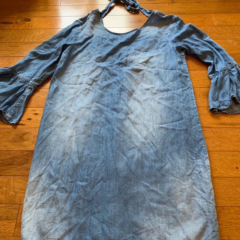 Anthropologie Ruffle Sleeve Chambray Dress - Picture 2 of 3